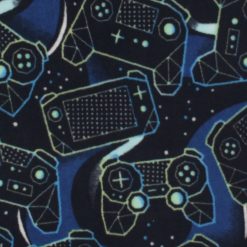 Blue Gaming on Black Anti Pill Fleece Fabric