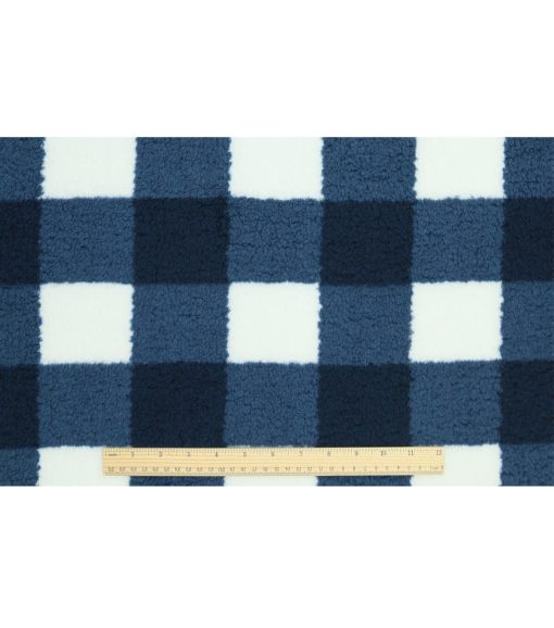 Navy Gingham Sherpa Fleece Fabric - Image 4