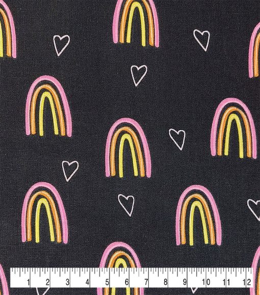 Rainbows On Black Novelty Cotton Fabric - Image 3