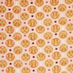 Orange Celestial Faces Sew Lush Fleece Fabric