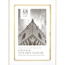 4 x 6 White   Gold Enamel Tabletop Picture Frame by Place   Time
