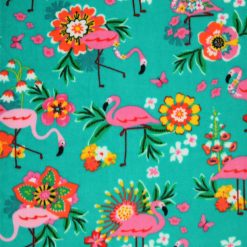 Tropical Floral Flamingo on Blue Anti Pill Plush Fleece Fabric