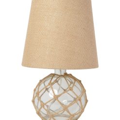 All The Rages Nautical Netted Sea Glass Table Lamp with Burlap Shade - 1