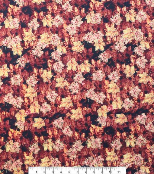 Fall Burgundy Leaves Cotton Fabric - Image 2