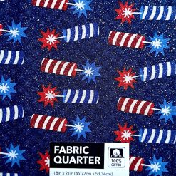 18 x 21 Tossed Firecrackers Glitter Cotton Fabric Quarter 1pc