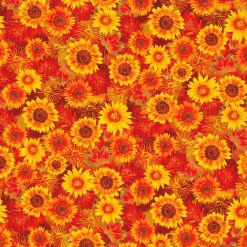 Fabric Traditions Bright Sunflowers And Leaves Harvest Cotton Fabric