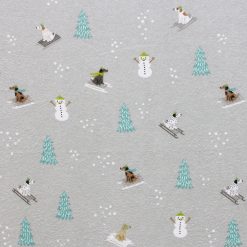Sledding Dogs on Gray Super Snuggle Christmas Flannel Fabric
