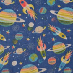 Spaceships   Planets on Blue Anti Pill Fleece Fabric