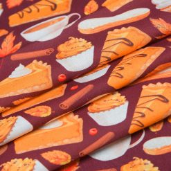 Fall Donuts   Pies on Burgundy Cotton Fabric