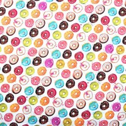 Rainbw Donuts On White Novelty Cotton Fabric