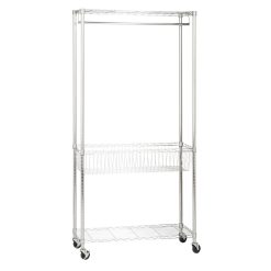 Honey Can Do 36 x 76 Chrome Rolling Laundry Clothes Rack With Shelves