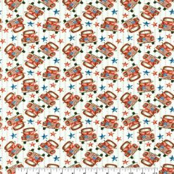 Tossed Red Trucks   Stars Patriotic Cotton Fabric