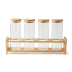 4ct Tall Glass Jars   Wood Organization Shelf by Park Lane