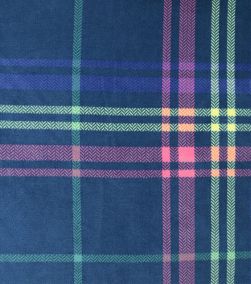 Neon   Pink Plaid on Blue Anti Pill Fleece Fabric