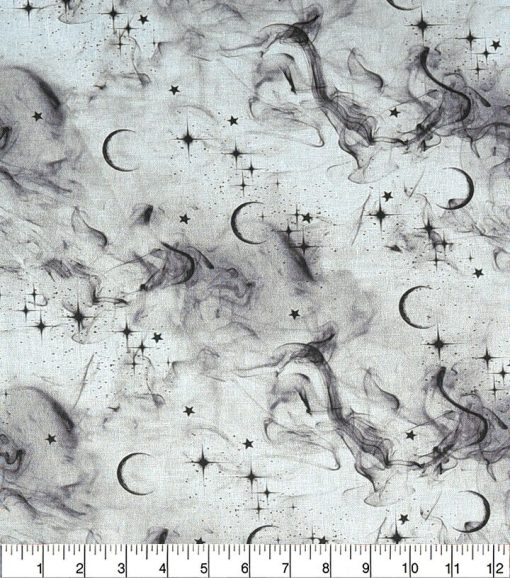 Moons   Smoke on White Cotton Fabric - Image 2