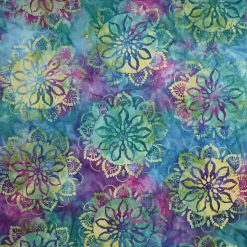 Kaleidoscope Aqua Pink Green Batik Cotton Fabric