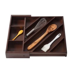 Honey Can Do 17 Walnut Expandable Diagonal Bamboo Drawer Organizer