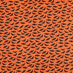 Halloween Bats On Orange Cotton Fabric
