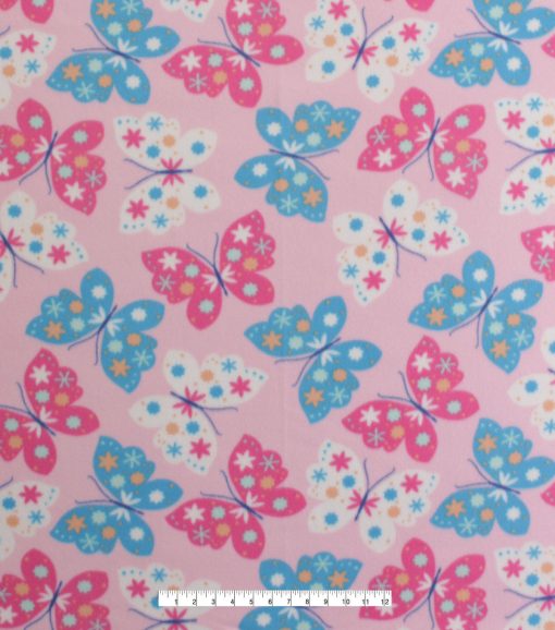 Butterflies On Pink Blizzard Fleece Fabric - Image 2
