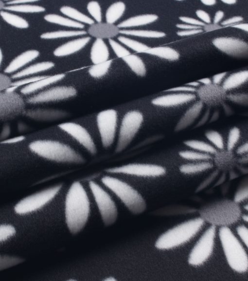 Daisies on Black Blizzard Fleece Fabric - Image 3