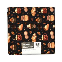 18 x 21 Fun Fall Foods On Navy Cotton Fabric Quarter 1pc