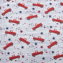 Vintage Truck On Woodgrain Patriotic Cotton Fabric