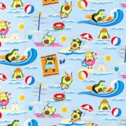 Fabric TraditionsAvocados At The Beach On Blue Novelty Cotton Fabric