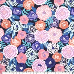Modern Floral Navy Super Snuggle Flannel Fabric