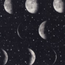 Moon Phases on Black Anti Pill Fleece Fabric