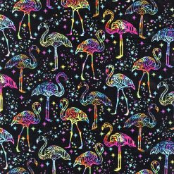 Black Multi Bright Flamingos Novelty Cotton Fabric