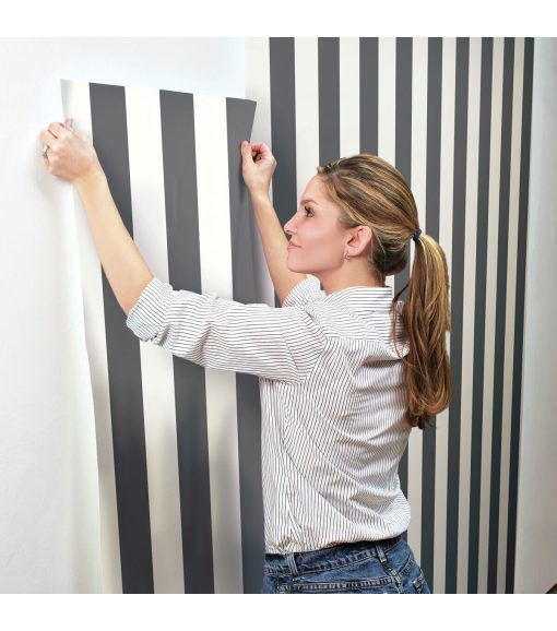 RoomMates Wallpaper Black Awning Stripe - Image 9