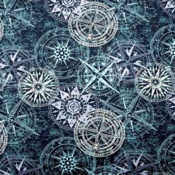 Compasses Teal Cream Novelty Cotton Fabric
