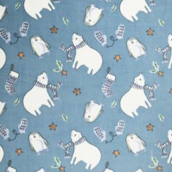 Winter Polar Bears on Blue Anti Pill Fleece Fabric