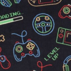 Neon Gaming Accessories on Black Anti Pill Fleece Fabric