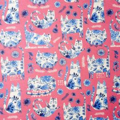 Pink Porcelain Print Cats Super Snuggle Flannel Fabric