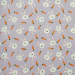 Bunny   Carrots on Purple Easter Cotton Fabric
