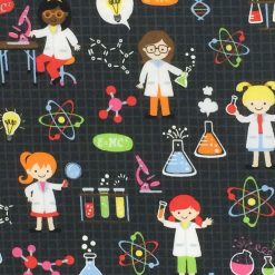 Novelty Cotton Fabric 44 Girl Science on Black