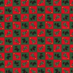 Trees on Green   Red Plaid Christmas Cotton Fabric