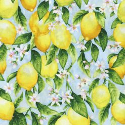 Hi Fashion Lemons And Floral On Light Blue Premium Print Cotton Fabric