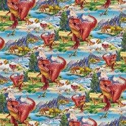 David Textiles Red Dinosaurs Novelty Cotton Fabric