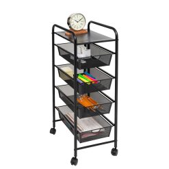 Honey Can Do 35 Black 4 Drawer Mesh Rolling Storage Cart With Shelf
