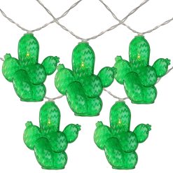 Northlight 10-Count Green Prickly Pear Cactus LED String Lights   4.5ft