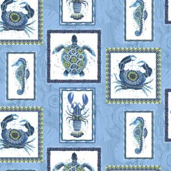 Blue Ocean Sea Patch Novelty Cotton Fabric