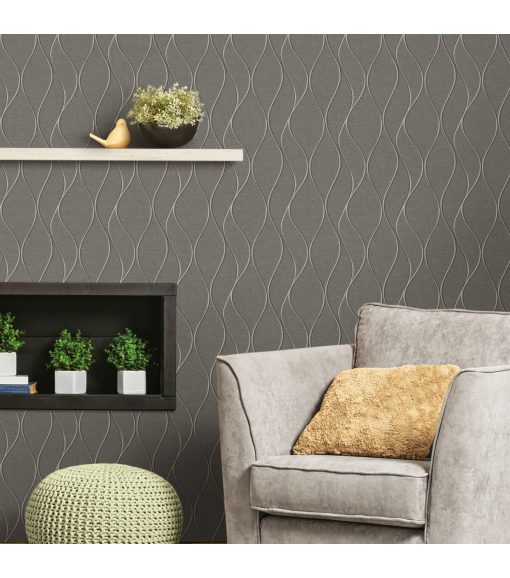 RoomMates Wallpaper Grey Wave Ogee - Image 2