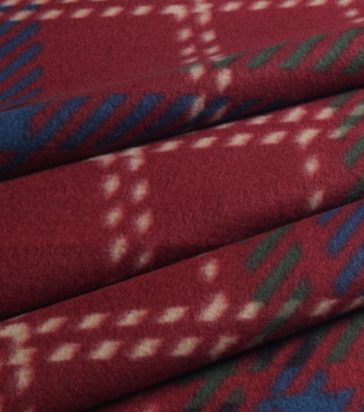 Maroon Dotted Plaid Blizzard Fleece Fabric - Image 3