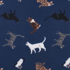Sitting Cats on Dark Blue Blizzard Fleece Fabric