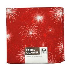 Packed White Fireworks On Red Cotton Fabric Quarter