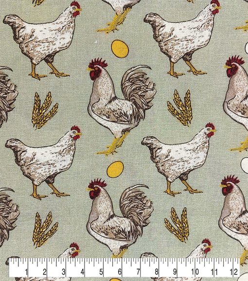 Chickens On Green Novelty Cotton Fabric - Image 3