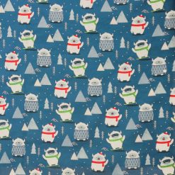 Yeti on Blue Novelty Christmas Cotton Fabric