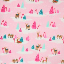 Pink Forest   Reindeer Anti Pill Fleece Fabric